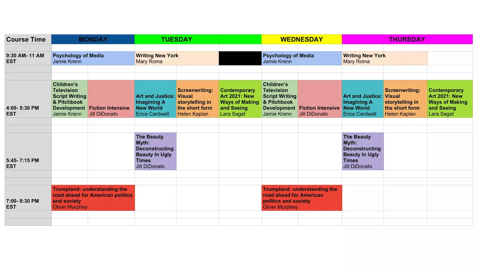 schedule spreadsheet