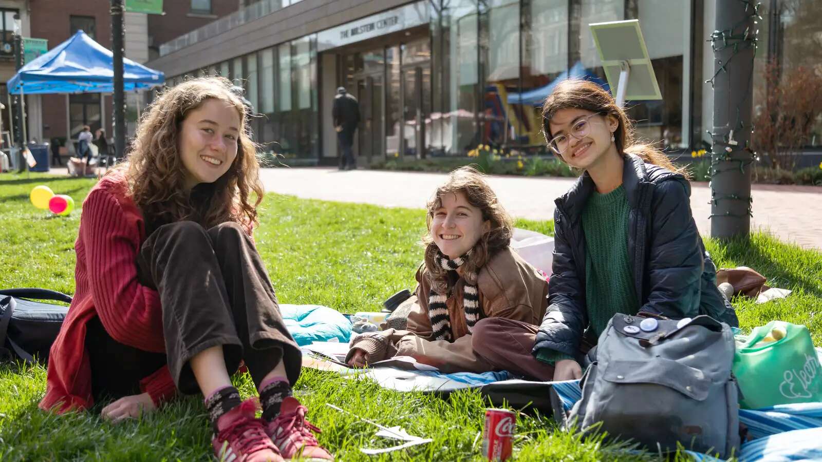 students relaxing on lawn